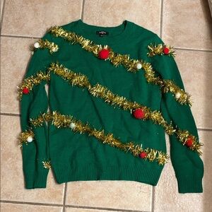 Green Festive Sweater with Gold Accents